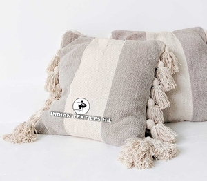 Boho Throw Pillow Covers 18x18 Hand Woven Farmhouse Pillows Cover with Tassels Textured Striped Cushion Case <b>Pillowcase</b> - Product Image 1