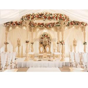 Décoration de mandap pour cérémonie de mariage en intérieur, mandap en fibre aspect bois pour mariage gujarati, installation de mandap pour mariage en intérieur, mandap de mariage en intérieur le plus beau, États-Unis - Product Image 1