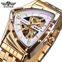 WINNER 395 Montre Homme Automatique Mécanique Squelette Triangle Or Noir Bracelet Acier Inoxydable Luxe Irrégulier Relogio