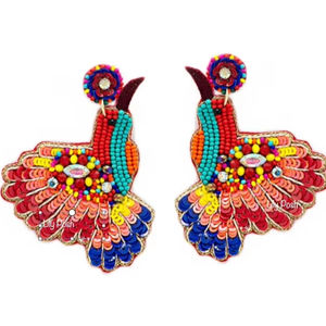 ต่างหูลูกปัดห้อยทำด้วยมือเครื่องประดับแฟชั่นสำหรับผู้หญิงเด็กผู้หญิงปักสไตล์ชาติพันธุ์อินเดีย - Product Image 1