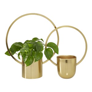 Geometric Gold <b>Hanging</b> <b>Planter</b> Set Modern Conical & Round Metal Pots for Stylish <b>Indoor</b> Decorative Greenery - Product Image 4