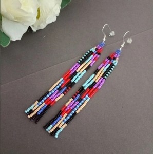 ต่างหูขอบลูกปัดสไตล์โบโฮพื้นเมืองต่างหูลูกปัดขนนกขนนก - Product Image 1