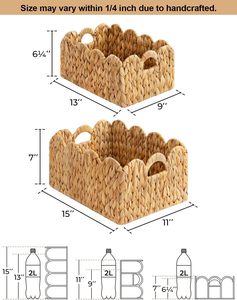 Cesta de mimbre de jacinto de agua tejida a mano con borde festoneado Cesta de almacenamiento decorativa rectangular con asas integradas Organización - Product Image 2