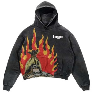 Sudadera con Capucha de Estilo Moderno, Lavado Ácido, Decoloración al Sol, Estilo Urbano, Alta Calidad, 100% Algodón, Talla Grande, Aspecto Desgastado - Product Image 6