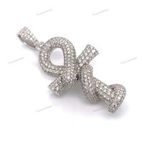 Pendentif Ankh tendance en argent sterling pavé, style hip-hop, personnalisé, glacé, pour rappeurs, unisexe, pour les fêtes