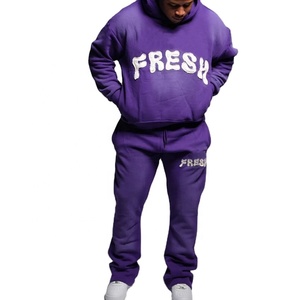 Vêtements décontractés Survêtement évasé lourd délavé à l'acide Jogging à jambe droite Ensembles de survêtements à capuche et de pantalons de survêtement en détresse - Product Image 5