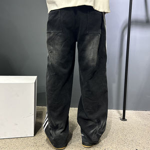 Personalizado de los hombres heavyweigth400 + GSM pantalones de chándal lavado ácido frente impresión suelta recto lado rayado cordón cintura pierna ancha Casual - Product Image 2