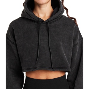 Custom Womens Crop Hoodie Sweatshirt Blank Hooded <b>Top</b> Private Label OEM ODM Wholesale Clothing Raw Hem - Product Image 1