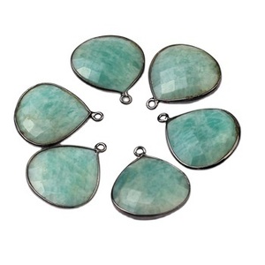 Haute Qualité 12mm Naturel Amazonite Pierres Précieuses Lunette Coeur Pendentif Collier Or Argent Sterling Rhodium Fine Pendentifs Charmes - Product Image 4