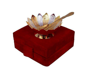 Bandeja de plato de cuenco de latón con diseño de grabado real indio con cuchara, artesanía de Metal para Diwali, caja de regalo decorativa embalada - Product Image 2