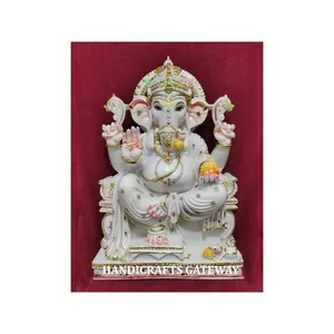 Белая мраморная красочная скульптура Господа Ганеша для украшения дома Индийский Бог Мраморная Статуя Бога Ганеши по лучшей цене