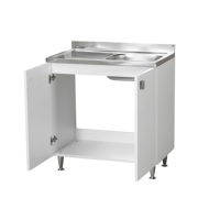 Îlot de cuisine moderne avec évier en acier inoxydable 80x50x87 cm, panneaux en MDF mélaminé, portes en PVC, style scandinave minimaliste