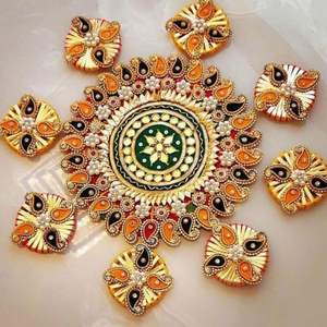 Patrón intrincado Multicolor Diwali Rangoli Mat Candelabros vibrantes y centros de mesa de boda para decoraciones de mesa - Product Image 5