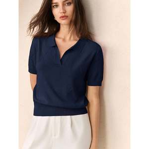 Women's Knitted <b>Argyle</b> Short Sleeve for Polo <b>Sweater</b>-Casual Logo Print Top - Product Image 2