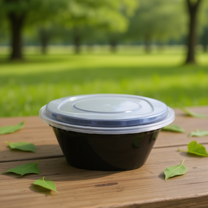 48oz PP Disposable Noodle <b>Bowl</b> <b>with</b> <b>Lid</b> Available in Black and White - Product Image 3