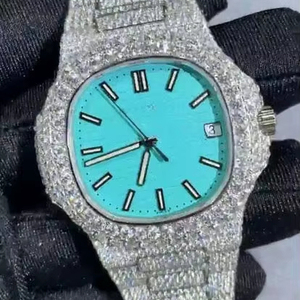 Vendeur chaud VVS Moissanite diamant cadran bleu glacé Hip Hop mouvement automatique montre-bracelet bijoux de mode de luxe pour hommes cadeaux - Product Image 1