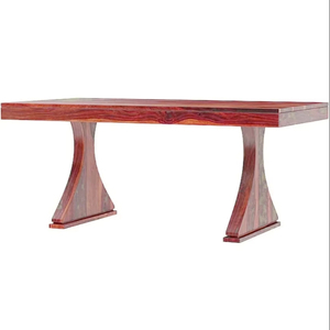 Mesa de comedor rectangular de madera maciza, patas de pedestal esculpidas, muebles de restaurante artesanales para el hogar, bares, cafeterías, taller al aire libre - Product Image 1
