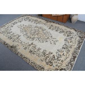 5.5x8.6 ft Vintage Large Rug, <b>Brown</b> White Turkish Persian <b>Wool</b> Rug - Product Image 3