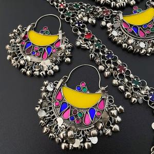 Joyería Étnica Tribal Afgana Hecha a Mano con Diamantes Geométricos, Chapada en Plata Antigua, de Latón, Estilo Vintage para Mujer - Product Image 3