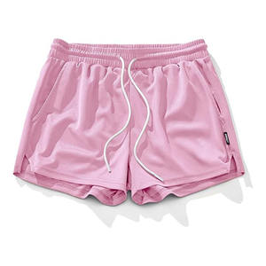 Shorts de sport en tricot rose pour hommes, taille élastique, cordon de serrage, anti-rides, séchage rapide, polyester, haute qualité, marque privée, shorts de course - Product Image 3