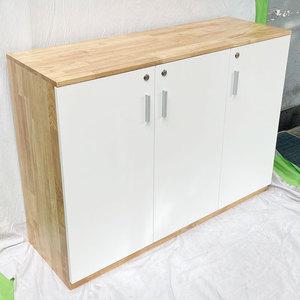Armoire à dossiers minimaliste à 2 niveaux en bois et similicuir verrouillable 120x40x87cm - Product Image 5