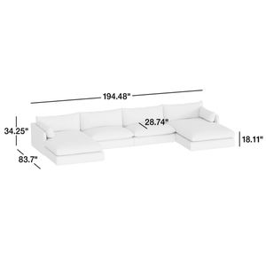 Modular 4-Piece U-Shaped <b>Slipcovered</b> Sectional <b>Sofa</b> Double Chaise Lounge Unwind Home Furniture <b>for</b> Living Rooms Sponge - Product Image 3