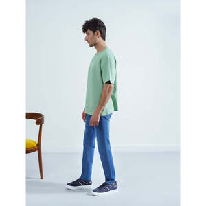 AIRI Jeans en denim de coton vintage streetwear coupe droite slim taille haute couleur unie délavé foncé automne - Product Image 3