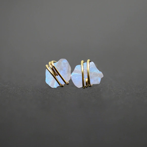 Unisex 925 Sterling Silver Stud Earrings Raw Rainbow Moonstone <b>Crystal</b> Drilled Gemstone Birthstone Jewelry Third Party Appraisal - Product Image 2