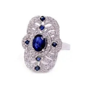 Cincin Batu Permata Menarik Buatan Tangan Safir Biru Alami