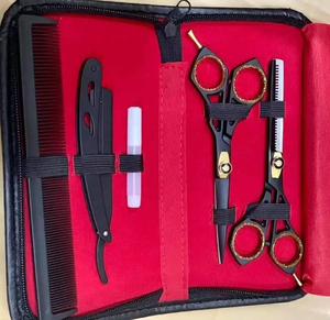 Ensemble de ciseaux à cheveux pour barbier en acier inoxydable droit noir plasma pour le coiffage en salon - Product Image 3