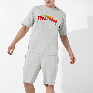 Venta al por mayor de camiseta pesada 350GSM 100% algodón de gran tamaño 2 uds y conjunto corto para hombres transpirable hip hop jogging traje para hombres - Product Image 6