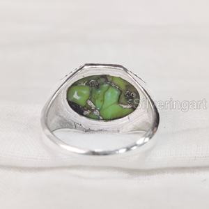 Venta al por mayor Anillo para hombre Cobre verde natural Piedra preciosa turquesa Anillo de piedra natal de Diciembre Joyería fina gitana Anillo de plata esterlina 925 - Product Image 5