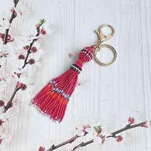 Tassel Keychain for women Beaded <b>bag</b> <b>charm</b> Beaded accessories for <b>bags</b> Purse <b>charm</b> Beaded ball Women handbag - Product Image 2