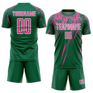 Maillot de football unisexe personnalisé, uniforme de football pour hommes avec impression rose saisissante, maillot et short de football personnalisés pour les matchs d'équipe - Product Image 1