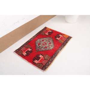 1.7x2.3 ft Turkish Small Rug, <b>Red</b> Gray Vintage Patchwork <b>Wool</b> Rug - Product Image 4