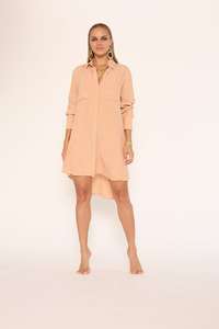 Robe mi-longue confortable en coton biologique avec manches longues haut gaufré de style bohème pour femmes et filles robe longue surdimensionnée d'été - Product Image 5