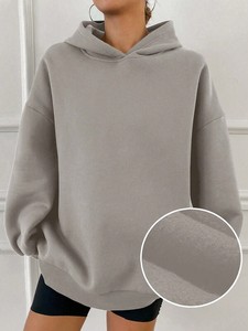 Sudadera con capucha de gran tamaño gris claro para mujer, jersey de lana de algodón, sudadera holgada con hombros caídos, ropa de calle informal de invierno de manga larga - Product Image 3