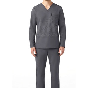 Quality Men Long Sleeve <b>Scrub</b> <b>Tops</b> Medical Healthcare Uniform V Neck Workwear Durable Fabric Practical Pockets Medical Wear - Product Image 5