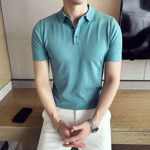 Novedad de verano 2023 para hombre, camiseta Polo de punto ajustada con cuello elástico, Top de manga corta con cuello levantado, ropa informal para invierno - Product Image 1