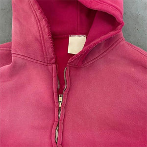Custom Unisex Winter <b>Distressed</b> Street Men Sun Faded Drop Shoulder Zipper Hoodie With Short Sets 100% Cotton Fleece Wholesale - Product Image 3