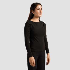 Solid Style Black Asymmetrical Yoga <b>Top</b> Breathable Lightweight Spandex Fitness Wear Plus Size Front Logo Design Fashion Print - Product Image 5