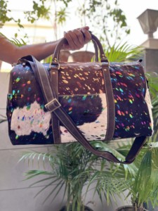 ออกแบบใหม่จริง Cowhide หนังกระเป๋าเดินทางกระเป๋าโลหะขนสัตว์ทําด้วยมือกระเป๋า Unisex กระเป๋าเดินทางขนาดใหญ่หลายใช้ผมบนซ่อนขนสัตว์ - Product Image 4