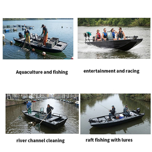 <span class=keywords><strong>Bateau</strong></span> à fond plat en aluminium entièrement soudé, robuste, avec moteur hors-bord - Péniche polyvalente pour la pêche en rivière et les sports nautiques - Product Image 2