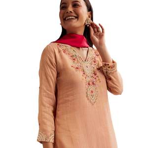 Kurta Palazzo dupatta ชุดแบบด้ายสีพีชเสื้อผ้าชนเผ่าออกแบบได้ตามต้องการ - Product Image 3