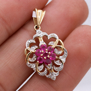 New Arrival Natural Ruby and Diamond Gemstone 14k <b>Solid</b> Yellow <b>Gold</b> Handmade <b>Pendant</b> Jewelry for Wholesale - Product Image 1