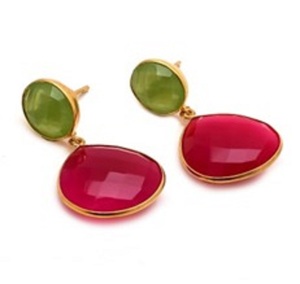 ใหม่มาถึงสีแดงม่วง Chalcedony & ทะเลสีเขียว Chalcedony พลอย925เงินสเตอร์ลิงลูกแพร์และต่างหูทรงกลม - Product Image 1