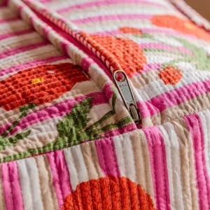 กระเป๋าเดินทางสุดสัปดาห์ผ้าฝ้ายลายทางและลายดอกไม้ สไตล์ลำลองหรูหรา พร้อมซิปปิด-เป็นมิตรกับสิ่งแวดล้อม ทนทาน ความจุขนาดใหญ่ ดีไซน์แบบยุทธวิธี - Product Image 4