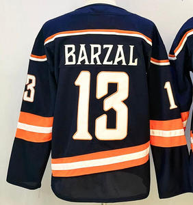 Jersey de Hockey sobre Hielo Personalizado, Uniforme de Equipo Azul Rey, Nombre y Número Personalizados 13 Barzal, Ropa Deportiva Atlética con Rayas Blancas y Naranjas - Product Image 2
