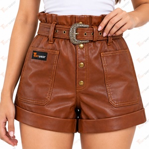Pantalones cortos de cuero genuino para mujer Tiierwear, pantalones cortos de piel de cordero auténtica de cintura alta, pantalones cortos de cuero informales a la moda para mujer - Product Image 4