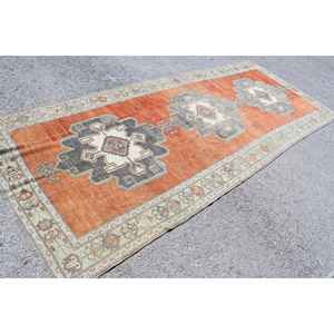 Tapis turc 4,7x11,6 pieds, grand tapis vintage, tapis camouflage rouge et gris - Product Image 1